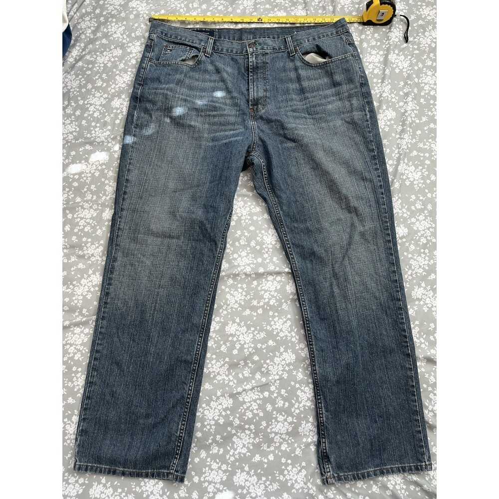 Y2K Tommy Hilfiger Men's Classic Straight Leg Denim Baggy Jeans Blue Size 42x32